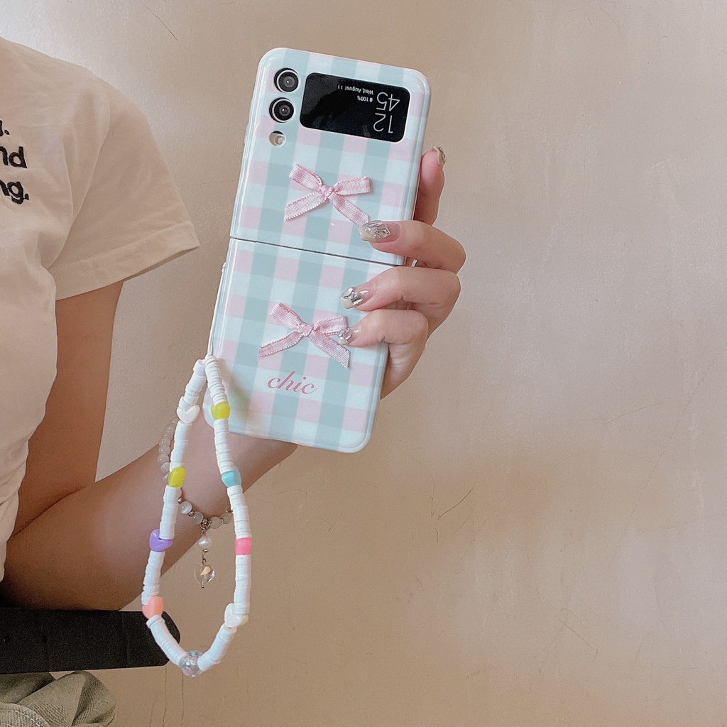 Vỏ pc cứng cho samsung galaxy z flip 5 4 3 5g funda rope bracelet case bowknot