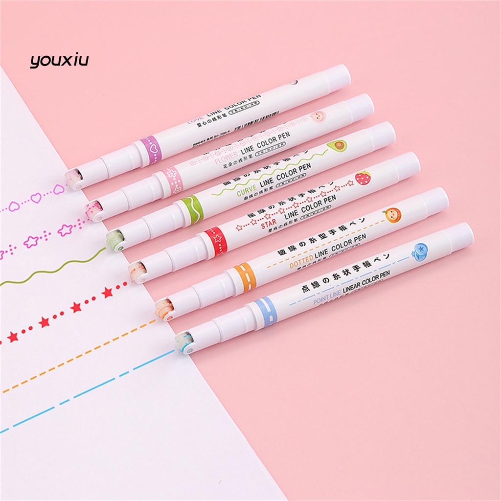 Xy * 6 cái bút cong hoa văn dễ thương viết thành thạo màu sáng thiết kế con lăn đánh dấu con lăn mẹo đường cong đồ dùng văn phòng lót cao