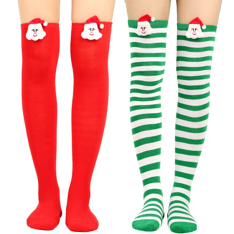 Cô gái trên đầu gối sọc dài in đùi vớ sọc cao ngọt ngào dễ thương cộng với kích thước ông già noel overknee vớ