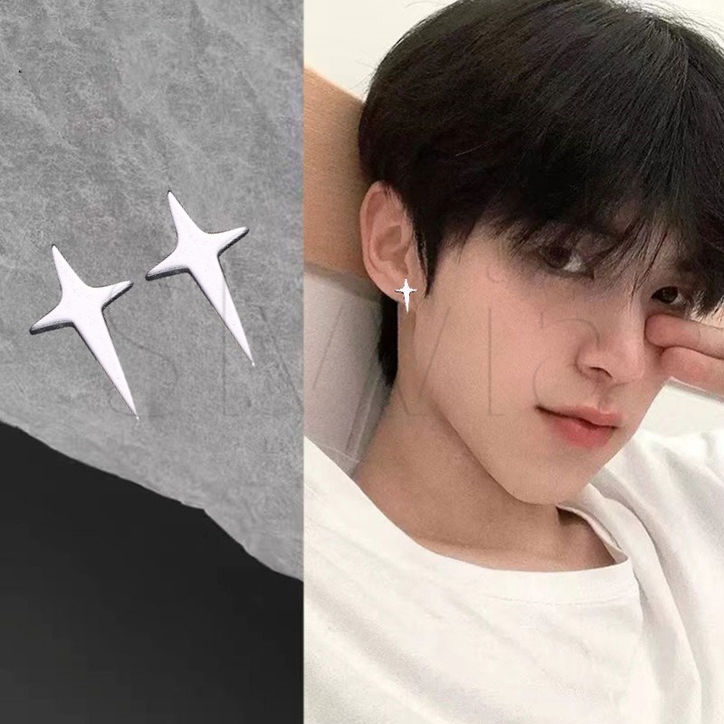 Sweet cool teens personality earrings jewelery korean punk gothic style copper metal studs earrings silver color four-pointed star tide cool geometry cross starlight ear stud