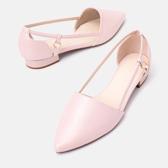 Giày Búp Bê Nữ 3cm Thời Trang Mũi Nhọn Da Trơn Khoét Eo BB03021