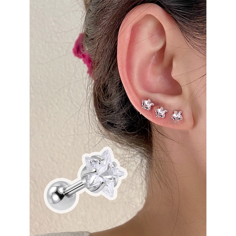 1 cặp màu thạch thời trang tinh tế phụ nữ rực rỡ bông tai ngôi sao sáng bóng pha lê zircon y2k đinh tán tai bằng thép titan