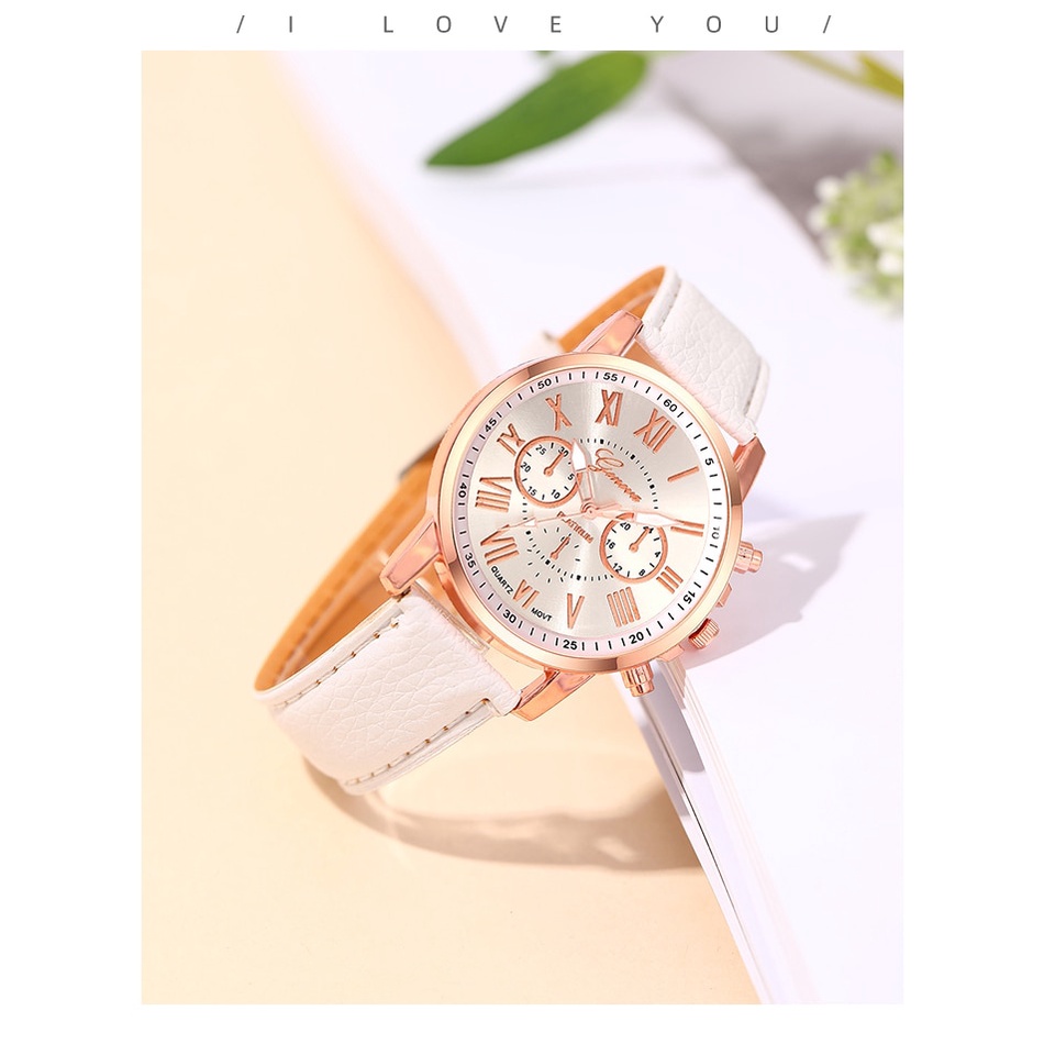 6-piece women watch set vòng cổ bông tai và vòng tay bộ thời trang doanh nhân phụ nữ đơn giản đồng hồ thạch anh da trắng