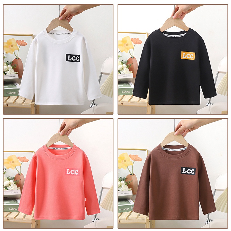 80-150cm Thu Đông Phong Cách Mới Cotton Nguyên Chất Áo Thun Dài Tay Trẻ Em Bé Trai Bé Gái Đáy Áo Sơ Mi Giữa Nhỏ Trẻ Em Bé Một-