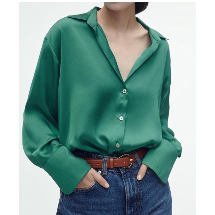 Áo Sơ Mi Lụa Satin Cổ V Đóng Cúc Thời Trang Mùa Xuân Zara 232197226