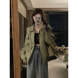 Áo Khoác Bóng Chày Da pu Dài Tay Phong Cách Hip Hop Đường Phố Mỹ Cho Nữ