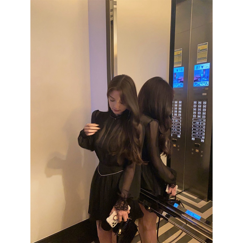 Bộ Áo Tay Phồng + Chân Váy Eo Cao Phối Ren Lưới Thời Trang Mùa Thu 2023 2q3g