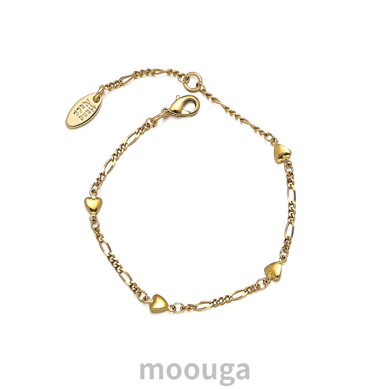 Moouga / Vòng Tay Đính Đá Zircon Hình Trái Tim Đơn Giản Phong Cách Retro Pháp