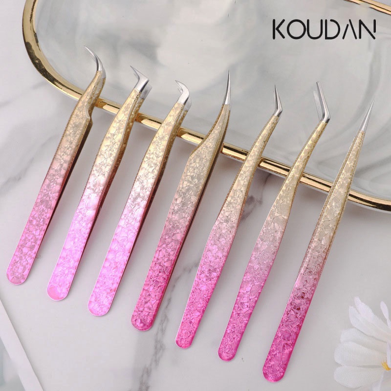 Dụng cụ làm móng nhíp mở rộng lông mi nghệ thuật làm móng dụng cụ làm móng bằng thép không gỉ gradient ice flower rose golden blue koudan