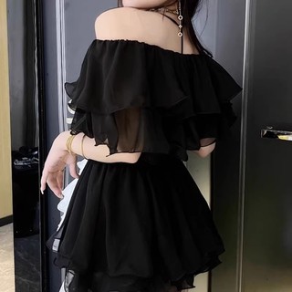 Đầm Tay Ngắn Dáng Rộng Cổ Lá Sen Hở Vai Thời Trang Cho Nữ