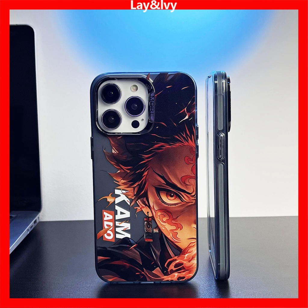 Phim hoạt hình phim hoạt hình anime demon slayer blade tanjiro mạ kim loại khung ống kính imd vỏ điện thoại silicon thích hợp cho iphone 14 14pro 14max 13promax 12 12promax 11