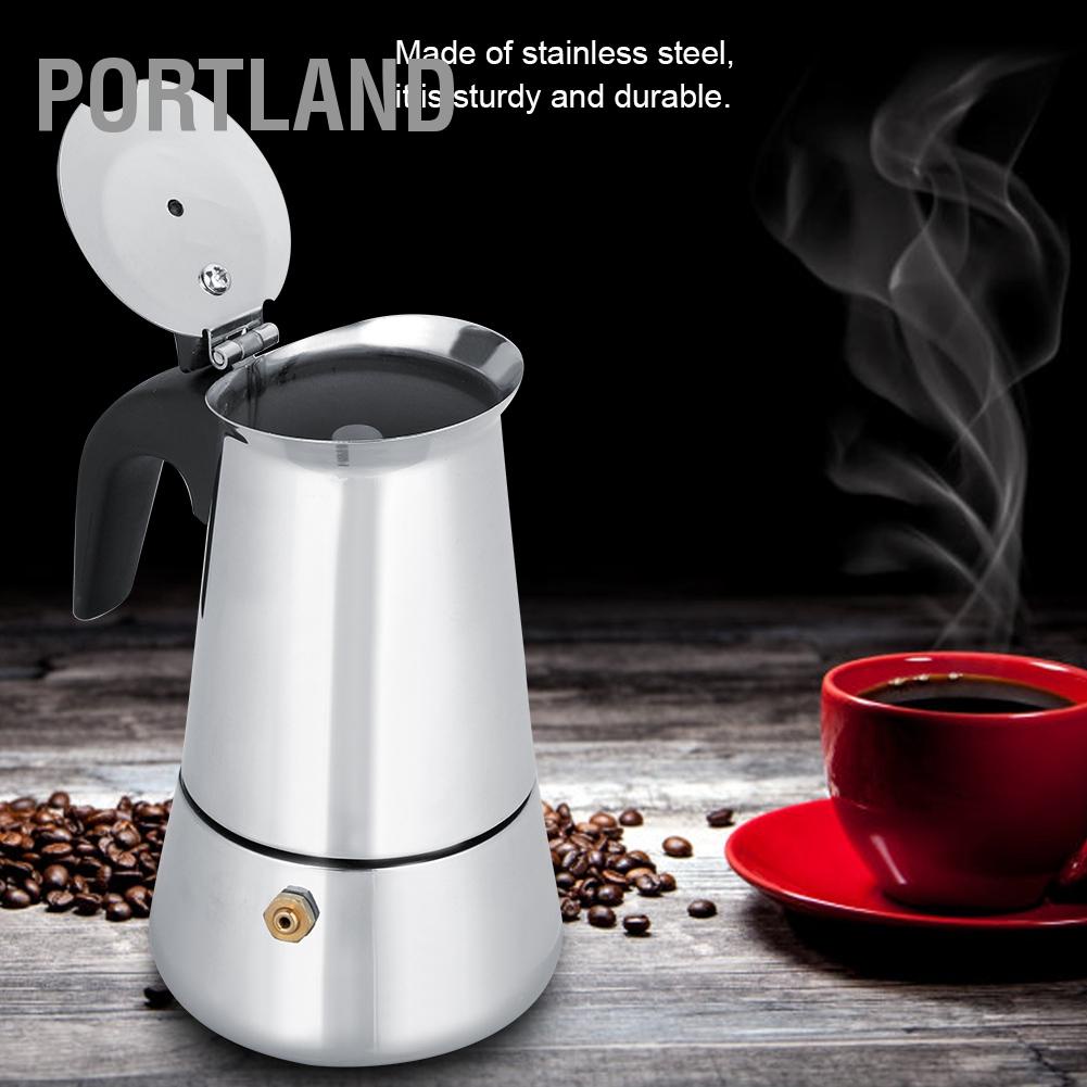 Portland Bình pha cà phê di động bằng thép không gỉ Moka Espresso Maker Mocha Pot