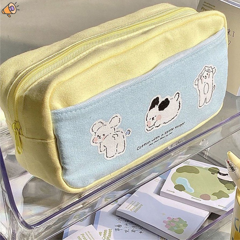 Túi Đựng Bút Chì Sức Chứa Lớn In Họa Tiết Chú Chó Dễ Thương Có Khóa Kéo Đôi Cho Học Sinh Ốp YDVN