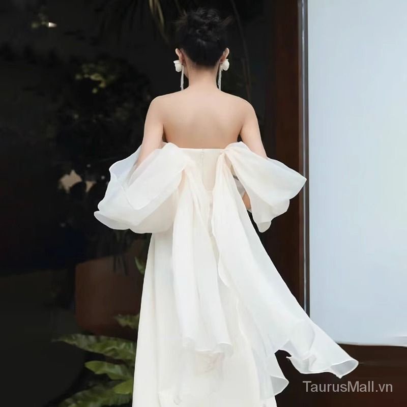 Classy super fairy one-shoulder evening dress dress cô dâu wedding dress robe high-end niche photo studio travel shooting korean light wedding dress