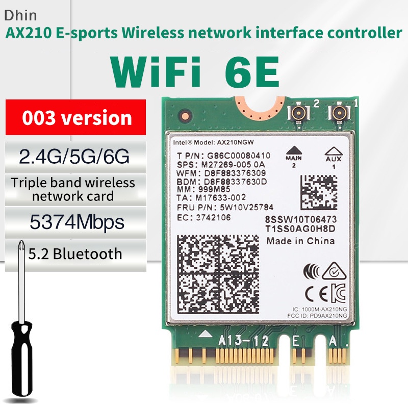 [Dhin] Dành cho máy tính xách tay PC WiFi 6E AX210 Bluetooth 5.2 M.2 Thẻ không dây AX210NGW 2.4Ghz 5