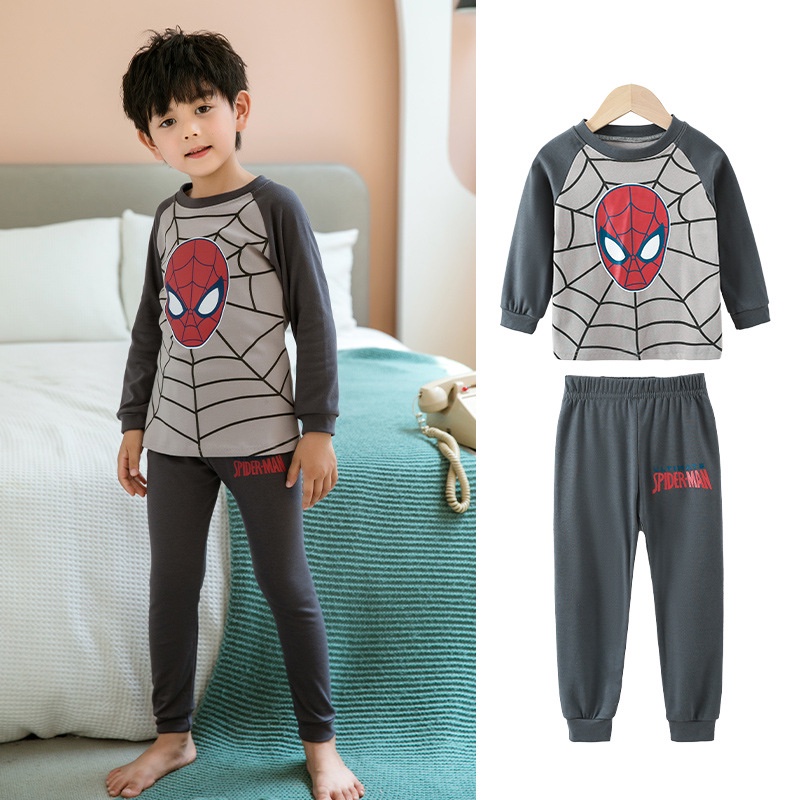 Hoạt Hình Bộ Đồ Ngủ cotton Tay Dài Hình Người Nhện Cho Bé Trai