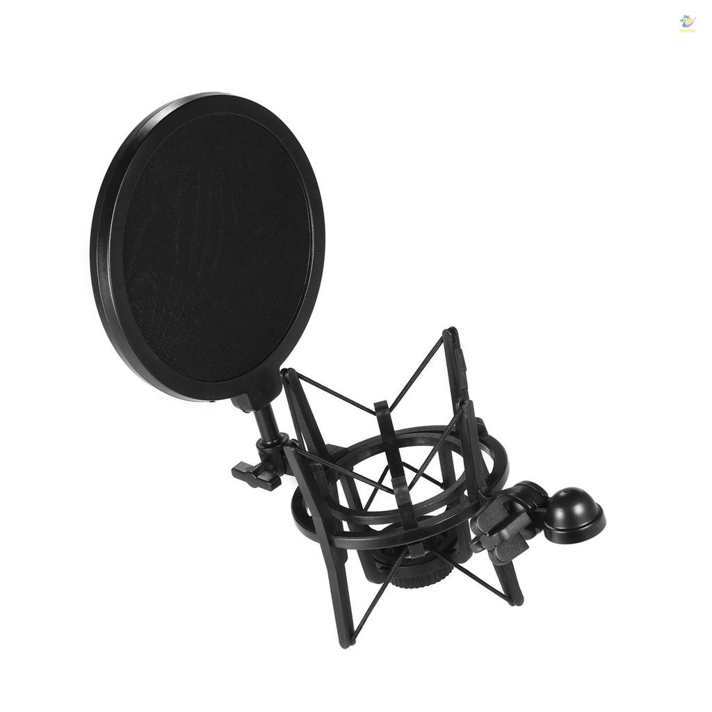 3elife univerdal plastic condenser microphone mic shock mount holder bracket anti-vibration with pop filter for on-line broadcasting studio music recording
