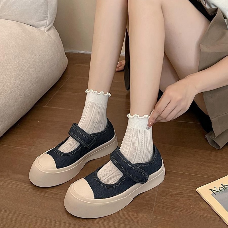 Giày mary jane đế dày của pháp dành cho phụ nữ mới cắt nông đa năng niche retro ngón chân tròn với váy và giày đơn