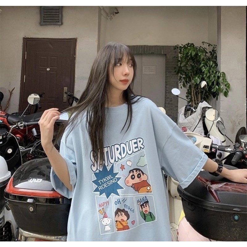 Áo phông nam nữ ,áo thun tay lỡ form rộng chất cotton 35k in hình shin