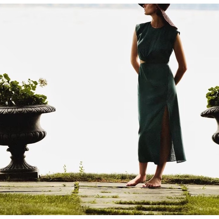 Zara mùa hè mới phụ nữ's Casual linen đầm pha trộn 8279376 7901939