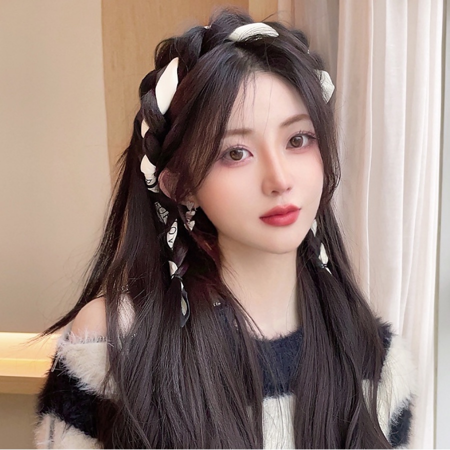 Băng Đô Cài Tóc Giả Thắt Bím Bằng Vải Lụa Phong Cách Hàn Quốc Ngọt Ngào