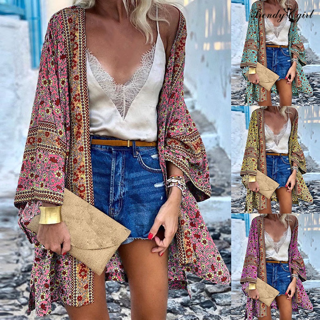Áo Khoác Cardigan Chống Nắng Tay Dài In Họa Tiết Hoa Phong Cách Bohemian Thời Trang Đi Biển Mùa Hè Cho Nữ