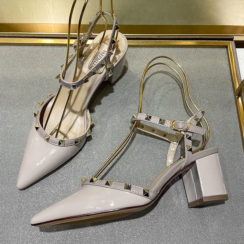 Giày Sandal Cao Gót 5Cm Mũi Nhọn Phối Dây Xinh Xắn Dành Cho Nữ