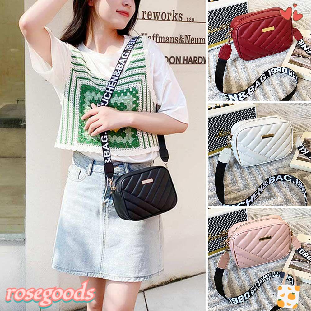 Túi Đeo Chéo Da PU Khóa Kéo Thêu Hoa Hồng Dễ Thương