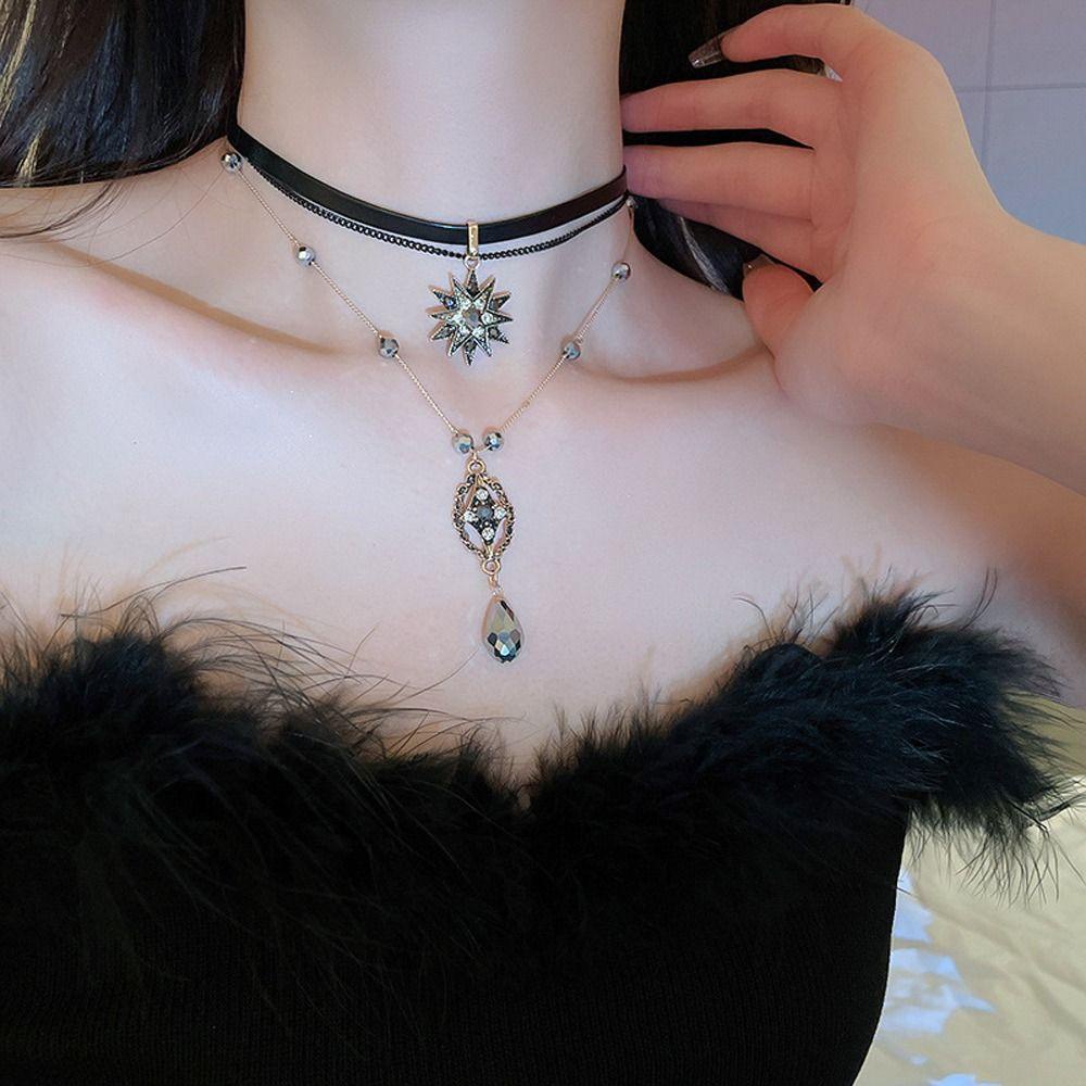 Dây Chuyền Da Mặt Hình Ngôi Sao Hexagram Phong Cách Vintage Dành Cho Nữ|Vòng Cổ Choker Nhiều Lớp Thời Trang Cho Nữ