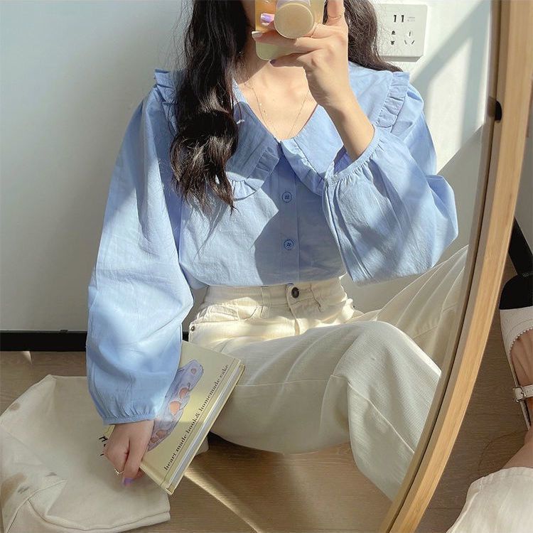 TIANLEYU Áo Sơ Mi Tay Dài In Hoa Kiểu Hàn Quốc Dễ Thương Cho Nữ cổ áo búp bê 16Z23041002