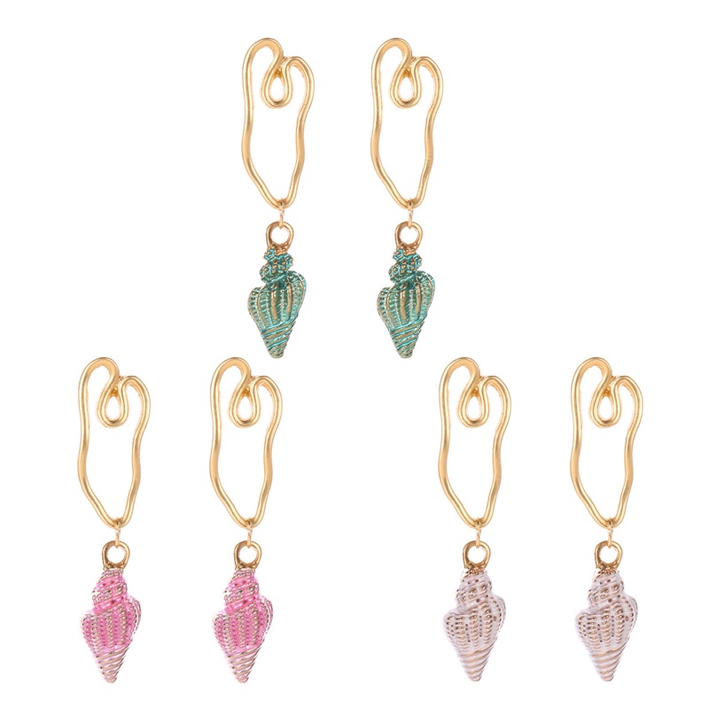 Fancy Khuyên Tai Hợp Kim Dáng Dài Hình Vỏ Sò Rỗng Màu Trắng Hồng Xanh Lam Retro