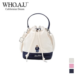 Túi xách canvas WHOAU WHBGD2315A Steve thêu hình gấu trẻ trung