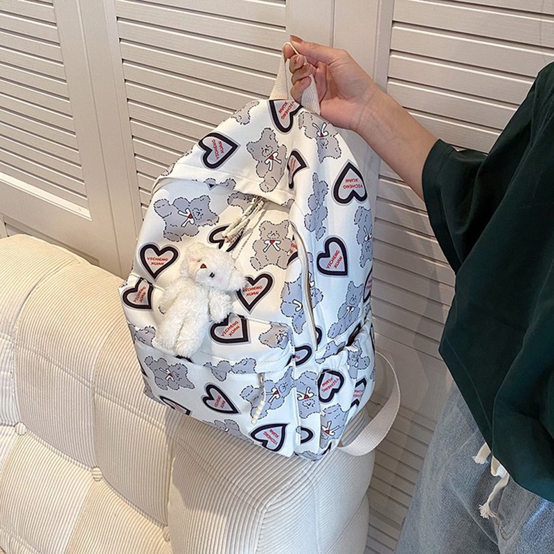 Ba Lô Họa Tiết Trái Tim Thoáng Khí Sức Chứa Lớn Phong Cách harajuku Hàn Quốc Cho Nữ