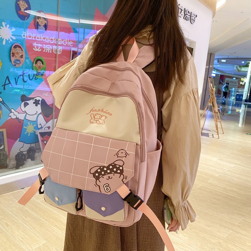 IELGY Large Capacity Japanese Color-block Backpack Girls' High-value Girls' Schoolbag College-style Backpack