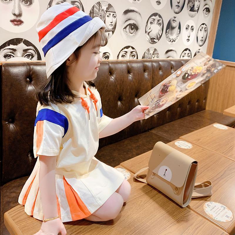 Set Áo Thun Ngắn Tay Có Mũ + Chân Váy Ngắn Phong Cách Hàn Quốc Thời Trang Mùa Hè Cho Bé Gái 1-14 Tuổi