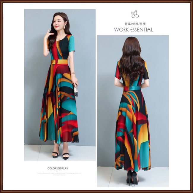 Đầm Tay Ngắn Cổ Tròn Lưng Cao Dáng Rộng Cỡ Lớn Thời Trang Xinh Xắn Cho Nữ