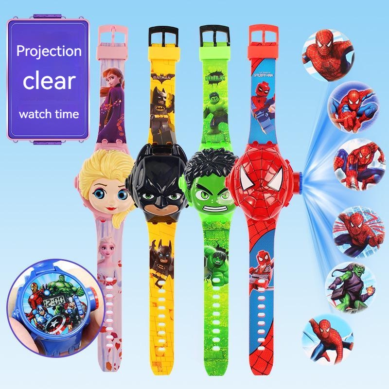 Đồng Hồ Máy Chiếu Với 6 Hình Ảnh Búp Bê Phát Sáng Trong Phim Frozen Elsa Princess Ultraman Spider-Man Jam Tangan Kanak