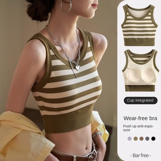 Áo crop-top 2 trong 1 cổ tròn có mút lót ngực