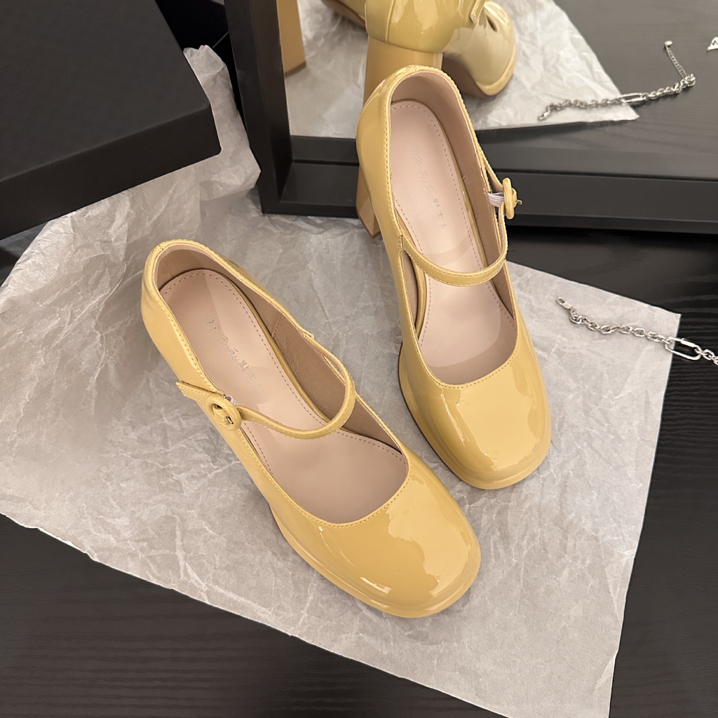 🔥 Bán nóng 🔥 giày cao gót đế vuông, giày cao gót nữ bằng da, giày Mary Jane nữ phong cách cổ điển thời trang