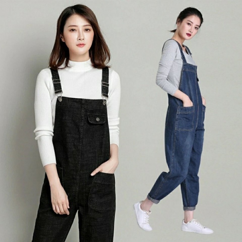 Quần Yếm Jean Dáng Rộng Co Giãn Tốt Plus Size