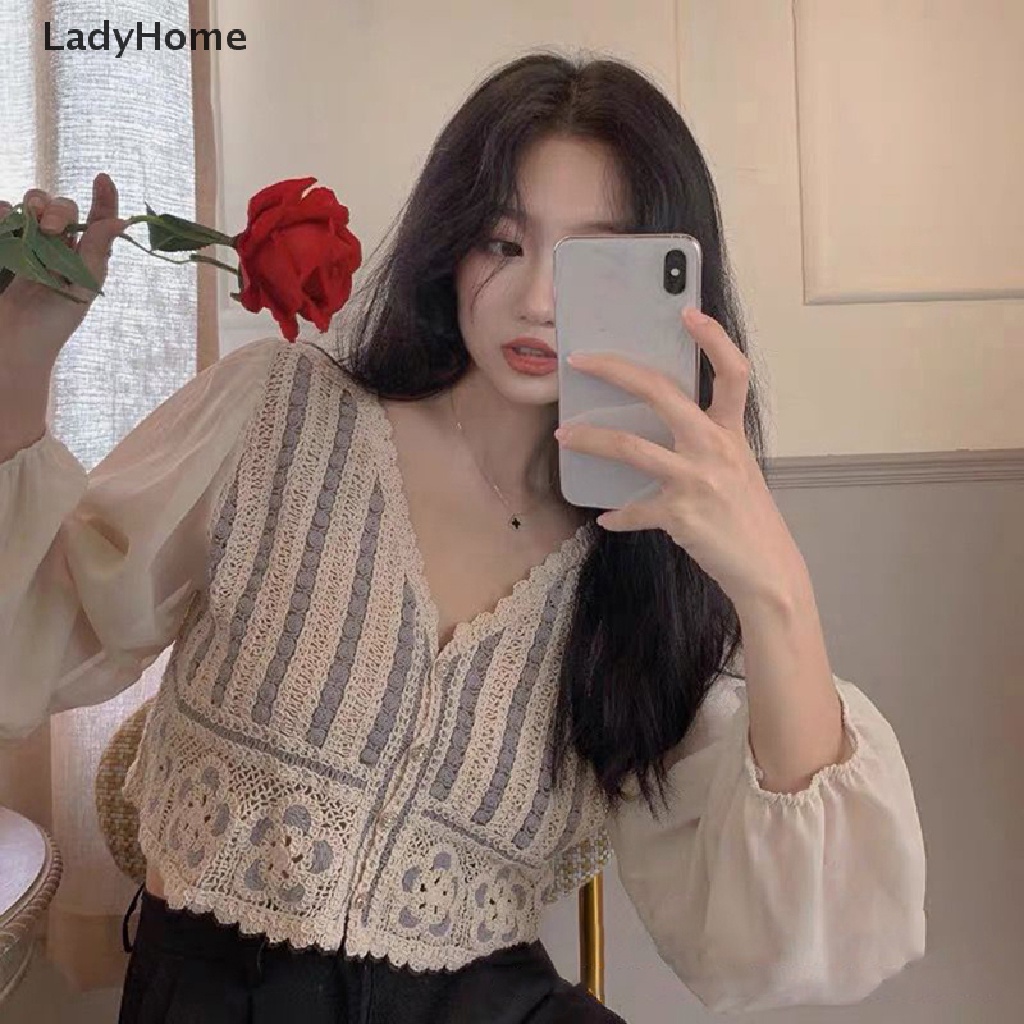 Áo Sơ Mi Chiffon Dài Tay Cổ V Thêu Họa Tiết Khoét Lỗ Thời Trang Mùa Hè Cho Nữ