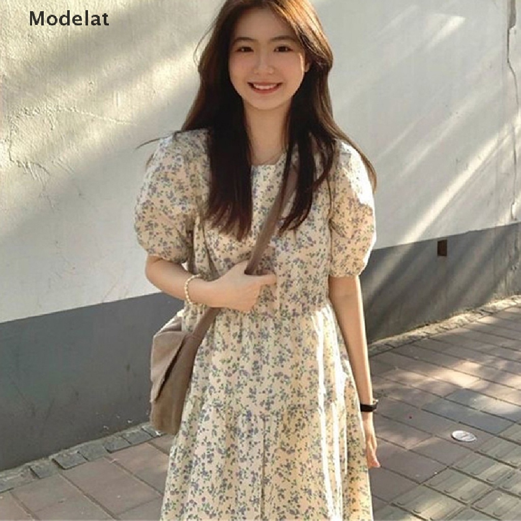 Đầm Midi Dáng Chữ A Tay Ngắn Cổ Tròn In Hoa Kiểu Hàn Quốc Thời Trang Mùa Hè Cho Bạn Gái