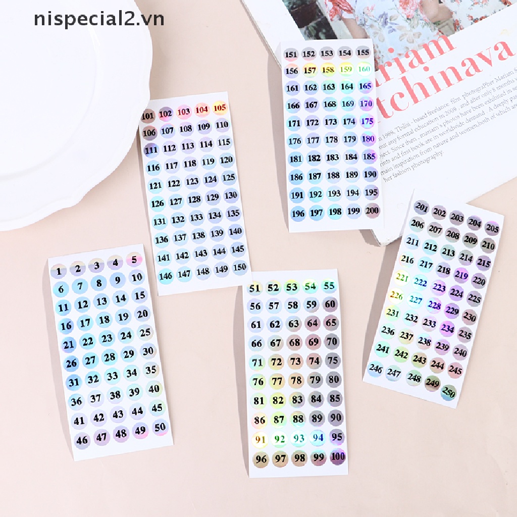 Set 1-250 Miếng Dán Đánh Dấu Số Laser Trang Trí Móng Tay