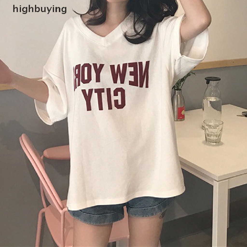 Áo Thun Nữ Tay Ngắn Cổ Chữ V In Chữ Thời Trang