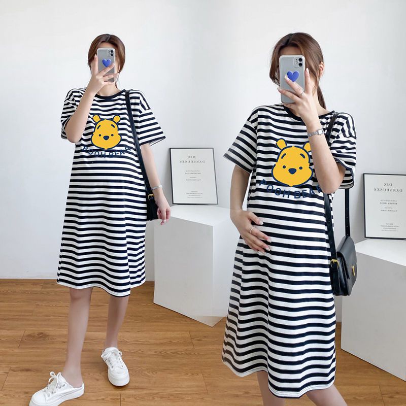 Đầm Bầu Dáng Rộng Họa Tiết Kẻ Sọc Thời Trang Mùa Hè