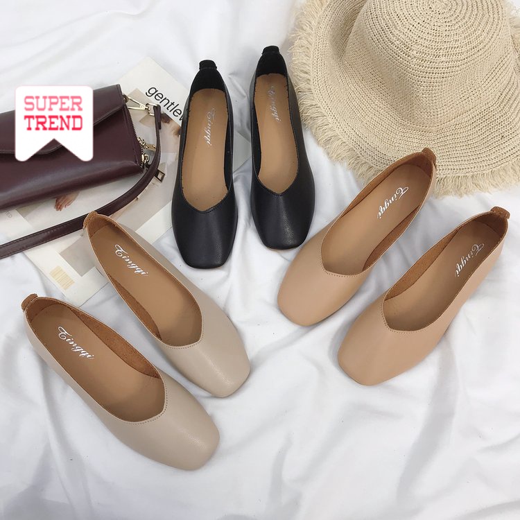 Giày Da Mềm Đế Vuông Thời Trang Cho Nữ