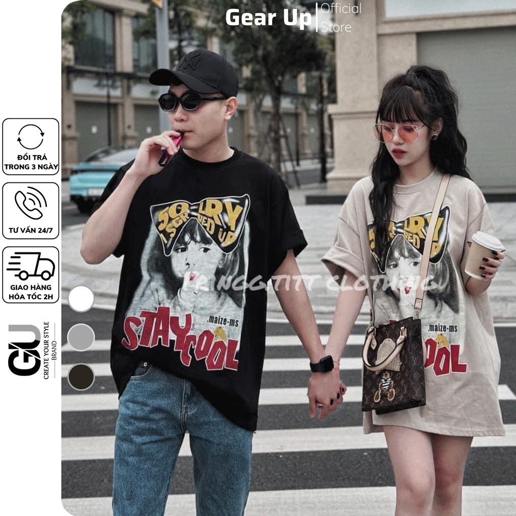 Áo thun đôi unisex form rộng in hình STAYCOOL, áo phông nam nữ oversize tay lỡ dáng giấu quần chất cotton siêu đẹp