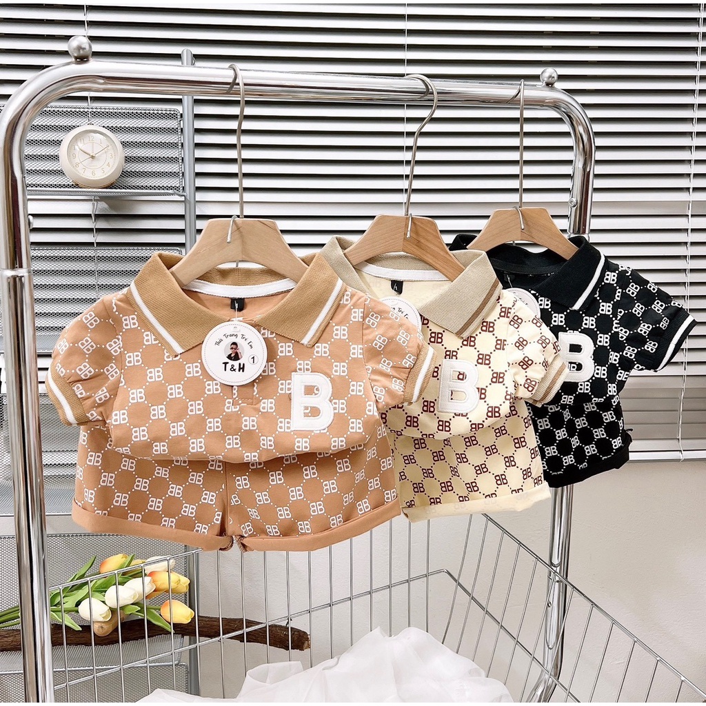 [8-18kg] Bộ cotton có cổ cho bé trai thêu chữ B TH kids cực chất