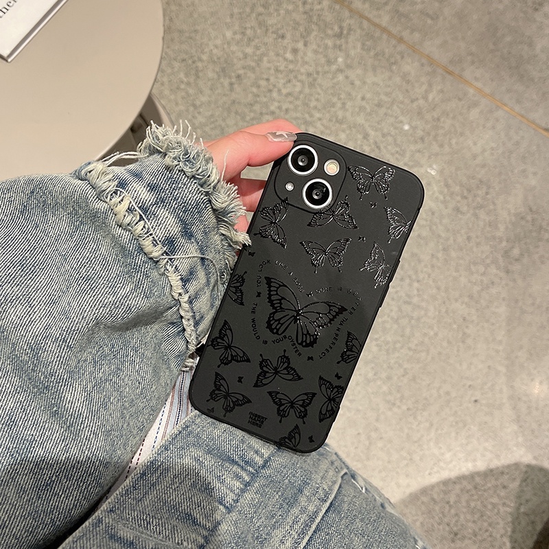 Ốp Điện Thoại Màu Đen Họa Tiết Bươm Bướm Thời Trang Cho iPhone 14 7 8 Plus 11 X XS 12 XR 13 Pro Max