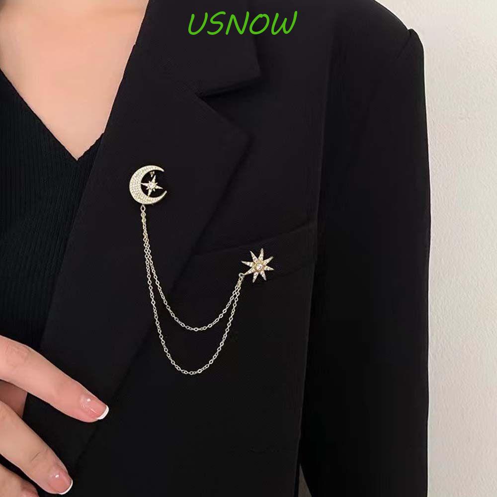 Ghim Cài Áo Hình Trăng Sao Đính Đá Thời Trang|Trâm Cài Áo Hình Trăng Sao Nhiều Màu Sắc Lãng Mạn|Trâm Cài Áo Dạng Chuỗi Xích